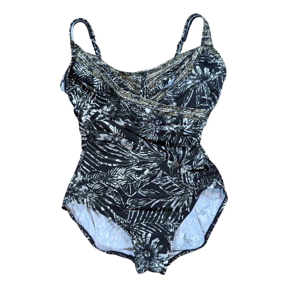 Miraclesuit Sanibel One Piece Swimsuit Black Palm Gold Metallic 18DD 6561263DD